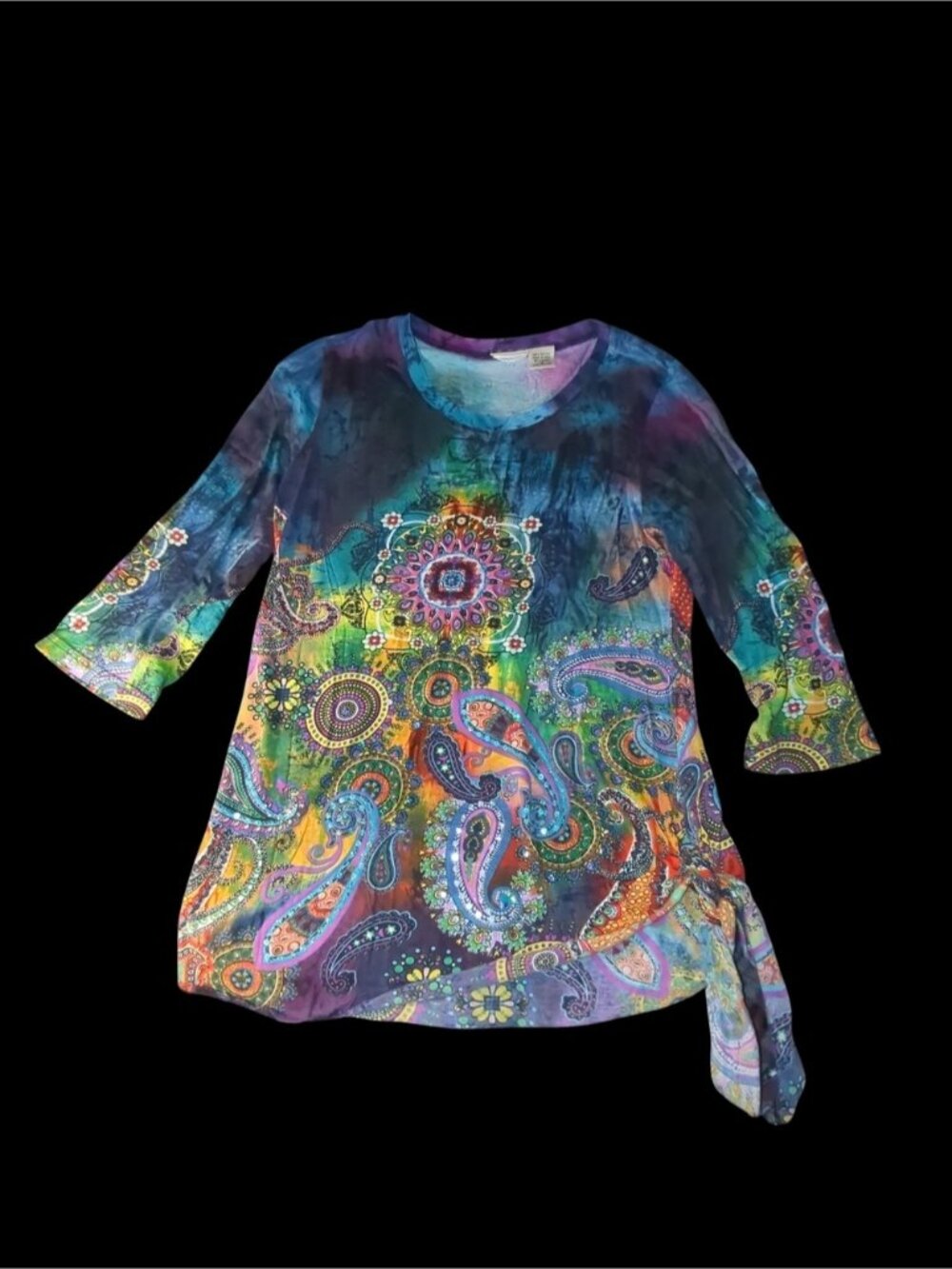 Take Two Tie-Dyed Hippy Bling Top 3/4 Sleeve Size Small